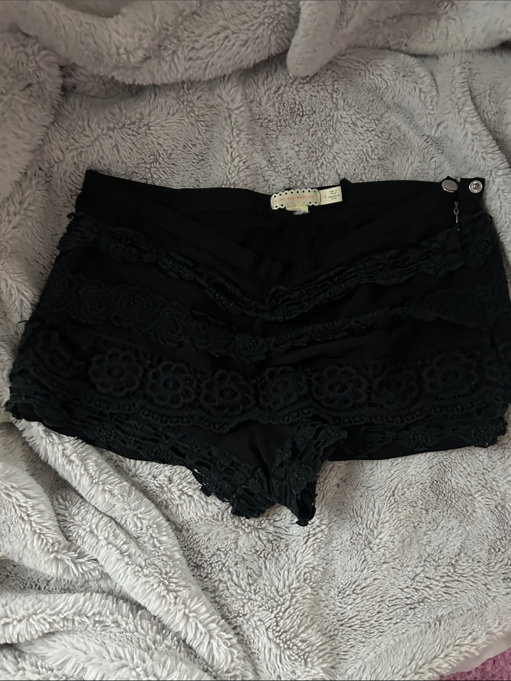 Pins & Needles Black Lace-Trim Crochet Shorts